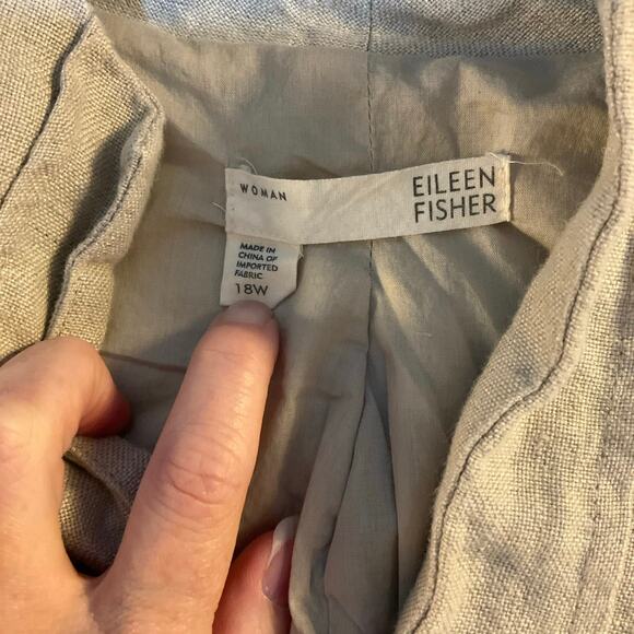 Eileen Fisher Tan Linen Boxy Pleated Front Jacket Size 18W - Picture 5 of 9